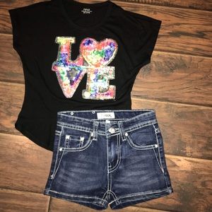 Girls Tee and Denim shorts